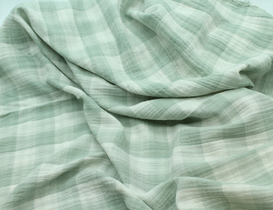 Double gaze de coton double face vichy vert tendre