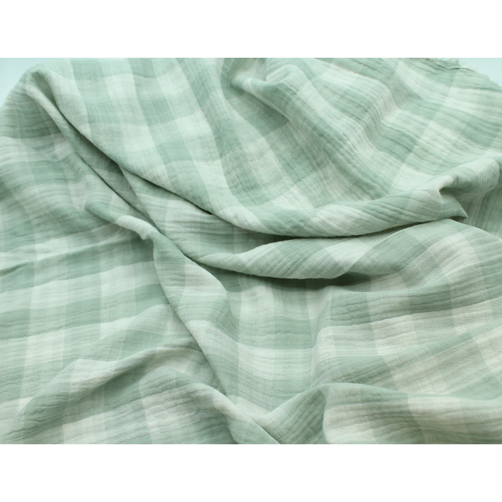 Double gaze de coton double face vichy vert tendre