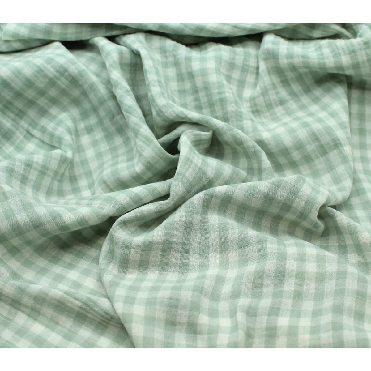 Double gaze de coton double face vichy vert tendre