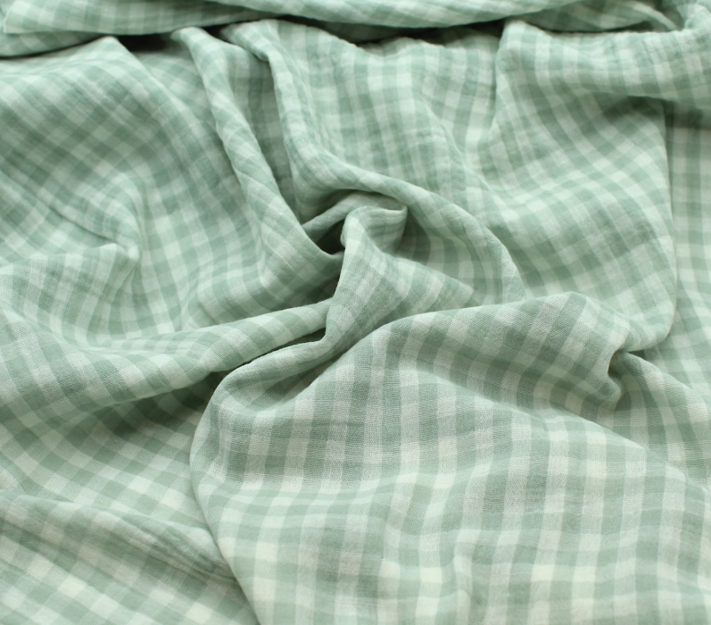 Double gaze de coton double face vichy vert tendre