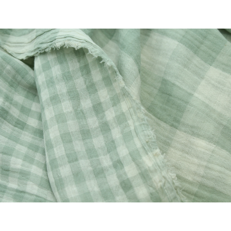 Double gaze de coton double face vichy vert tendre