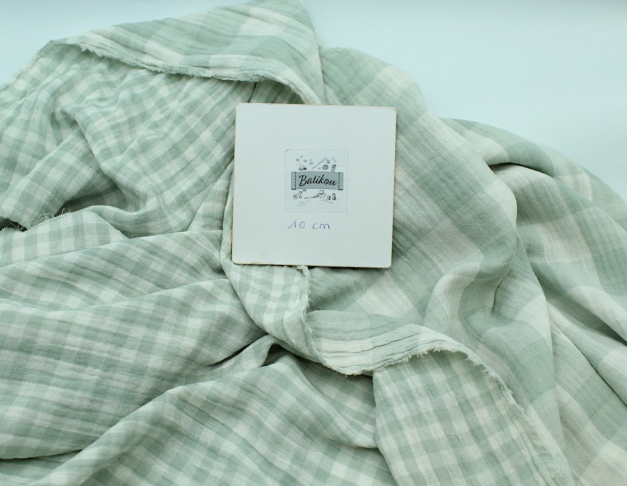Double gaze de coton double face vichy vert tendre