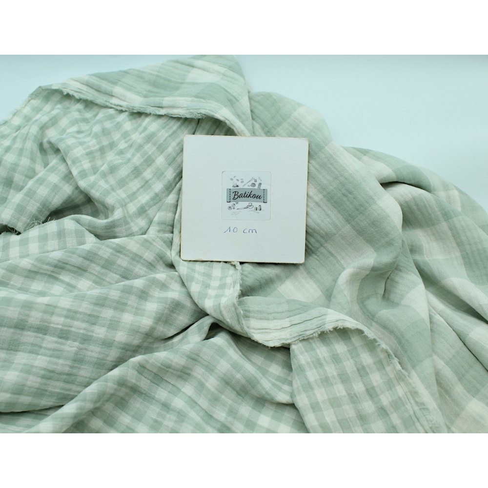 Double gaze de coton double face vichy vert tendre