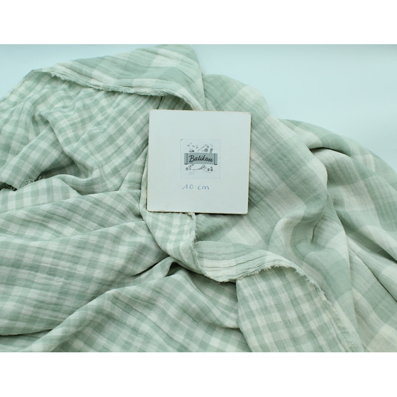 Double gaze de coton double face vichy vert tendre