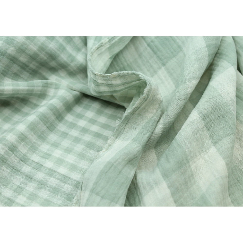 Double gaze de coton double face vichy vert tendre