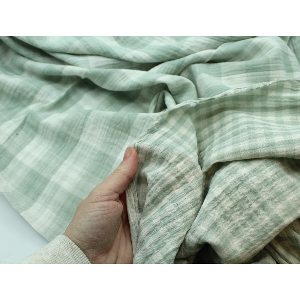 Double gaze de coton double face vichy vert tendre