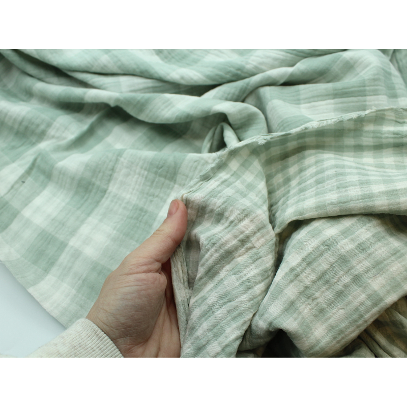 Double gaze de coton double face vichy vert tendre