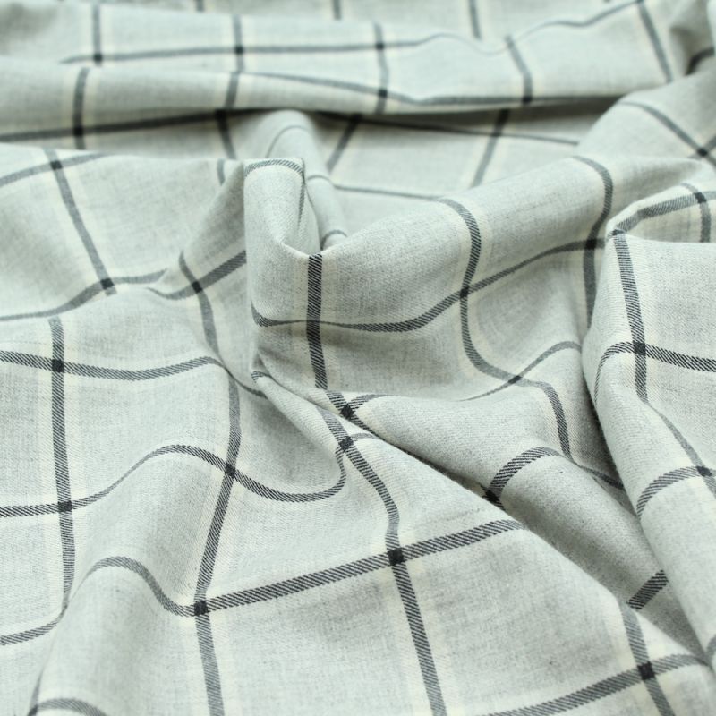 Tissu sergé de coton organique doux gros carreaux gris clair