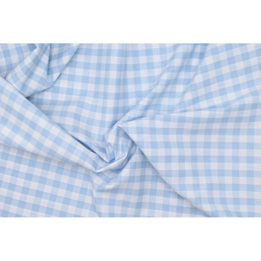 Coton vichy carreaux bleu ciel et blanc 10mm