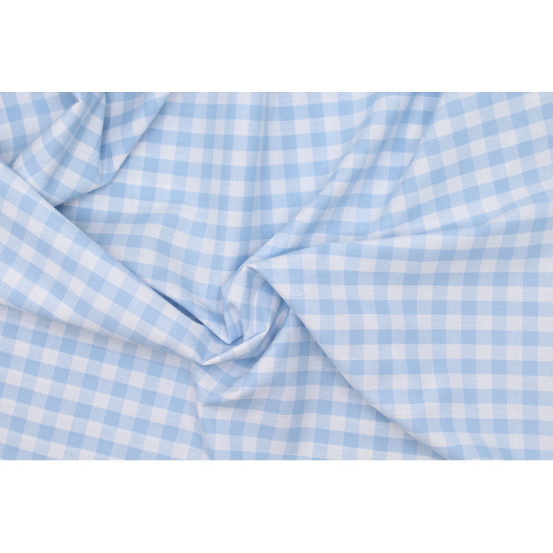 Coton vichy carreaux bleu ciel et blanc 10mm