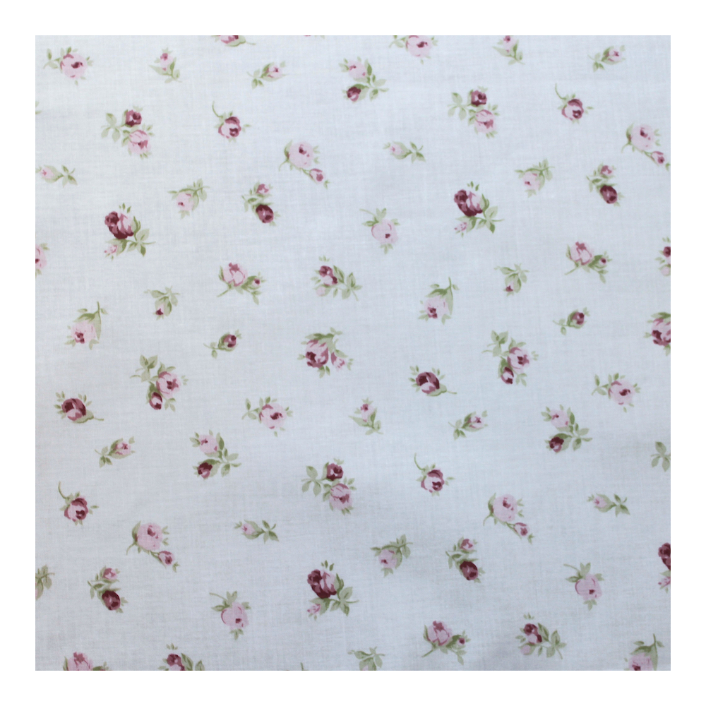 Popeline de coton organique fond ivoire imprimé fleurs vintage