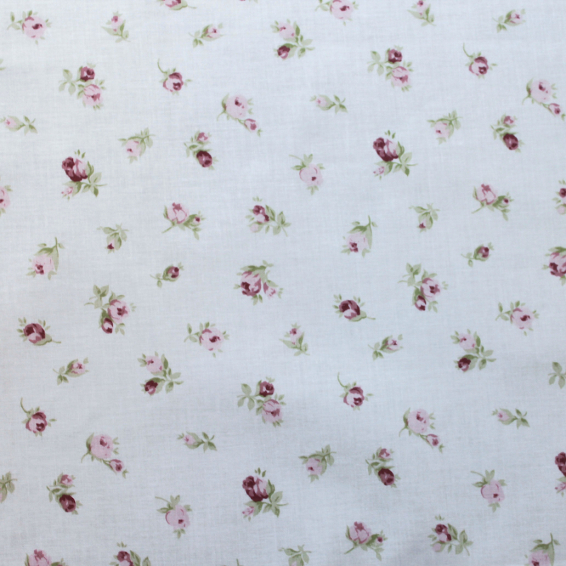Popeline de coton organique fond ivoire imprimé fleurs vintage