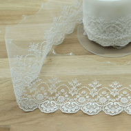 Galon dentelle tulle brodé 95mm x 1m blanc