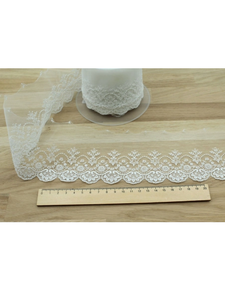 Galon dentelle tulle brodé 95mm x 1m blanc