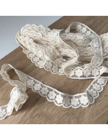 Galon tulle souple écru broderie coton brodé 20mm x 1m