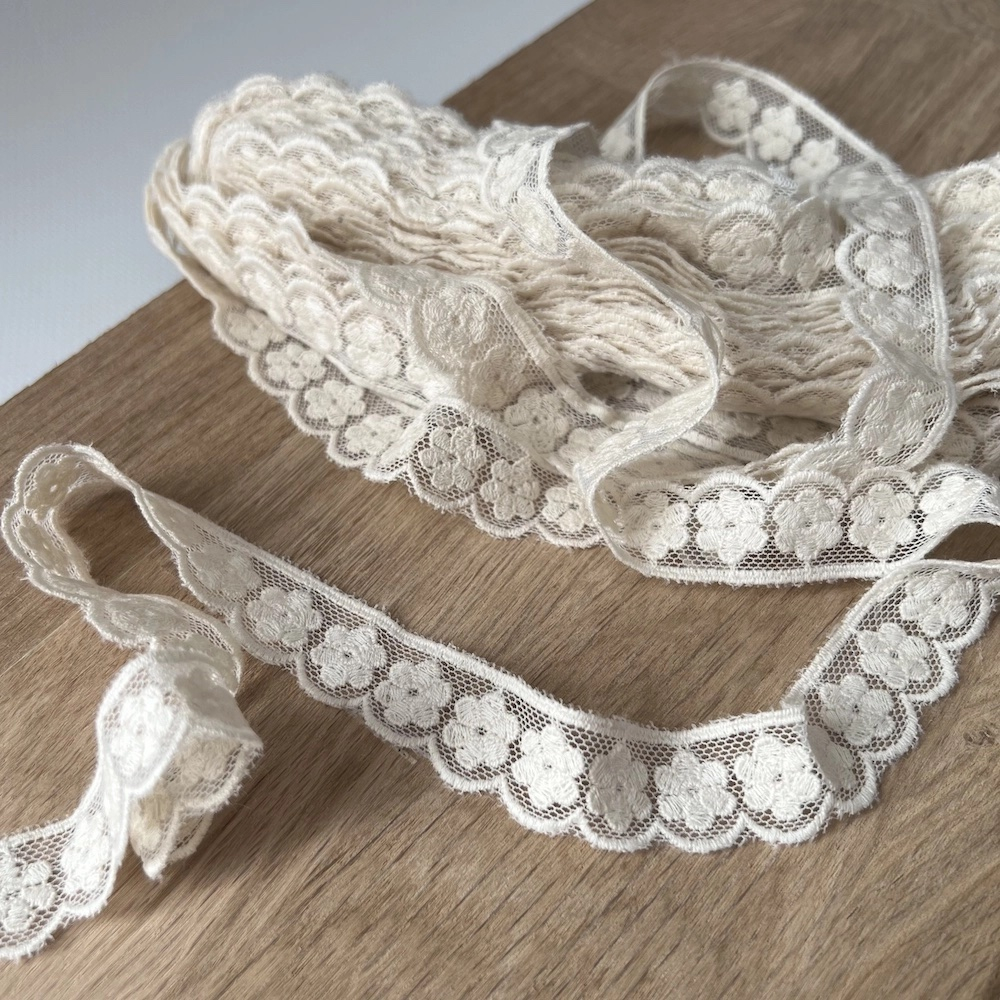 Galon tulle souple écru broderie coton brodé 20mm x 1m