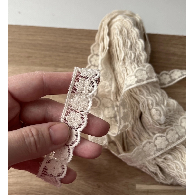 Galon tulle souple écru broderie coton brodé 20mm x 1m