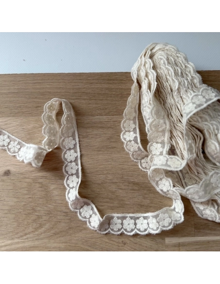 Galon tulle souple écru broderie coton brodé 20mm x 1m