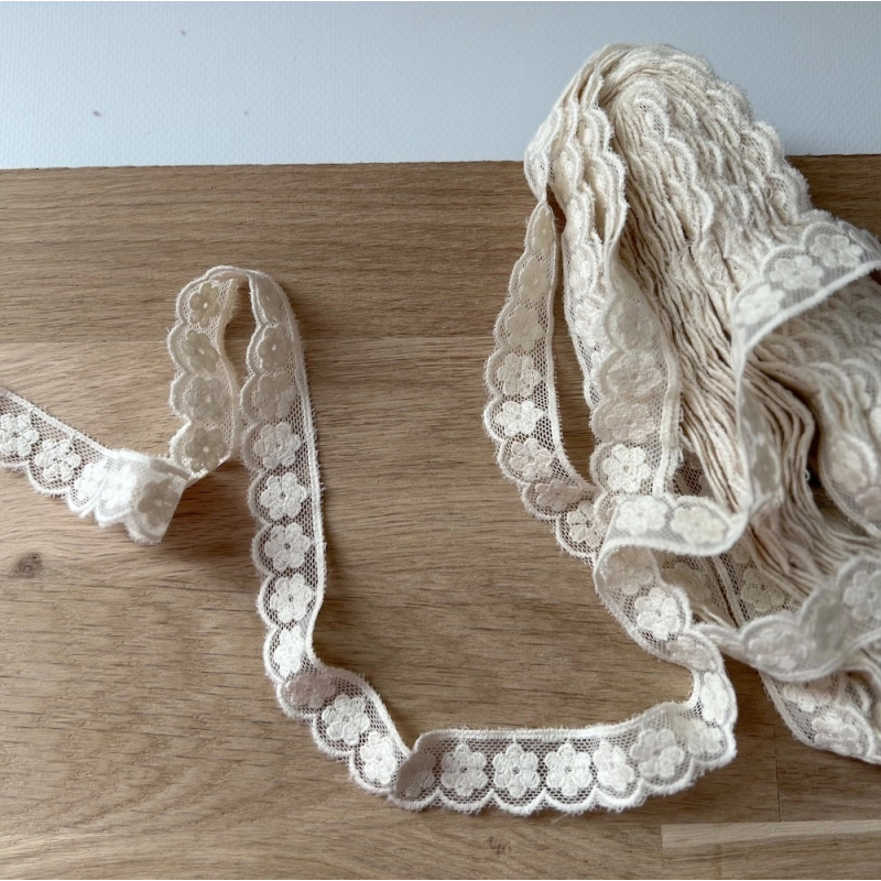 Galon tulle souple écru broderie coton brodé 20mm x 1m