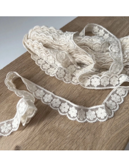 Galon tulle souple écru broderie coton brodé 20mm x 1m