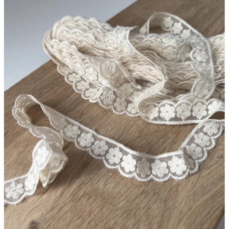 Galon tulle souple écru broderie coton brodé 20mm x 1m