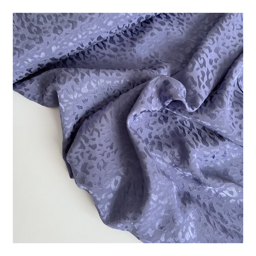 Lea - Viscose tissage jacquard graou / léopard lavande Batikou - 1