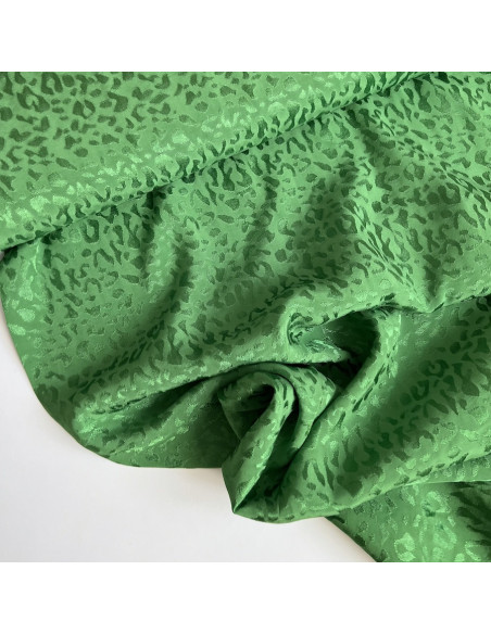 Lea - Viscose tissage jacquard graou / léopard vert garden Batikou - 1