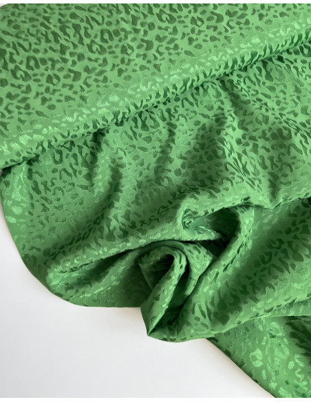 Lea - Viscose tissage jacquard graou / léopard vert garden Batikou - 3