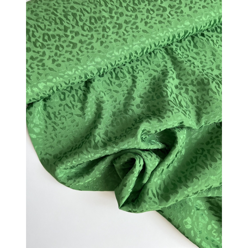 Lea - Viscose tissage jacquard graou / léopard vert garden Batikou - 3