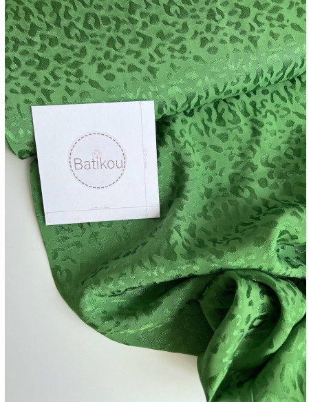 Lea - Viscose tissage jacquard graou / léopard vert garden Batikou - 2