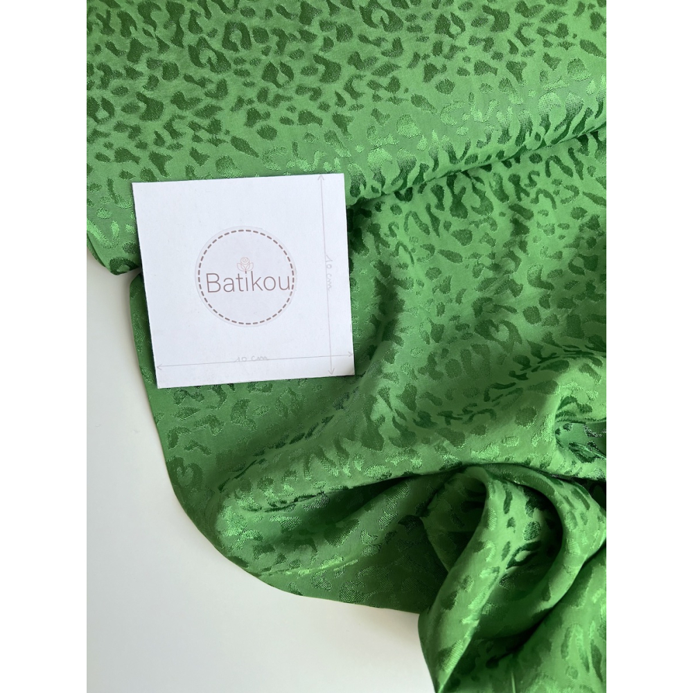 Lea - Viscose tissage jacquard graou / léopard vert garden Batikou - 2