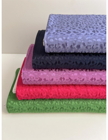 Lea - Viscose tissage jacquard graou / léopard vert garden Batikou - 10