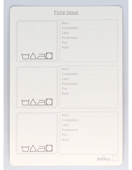 Lot 10 fiches d'organisation Tissus A5