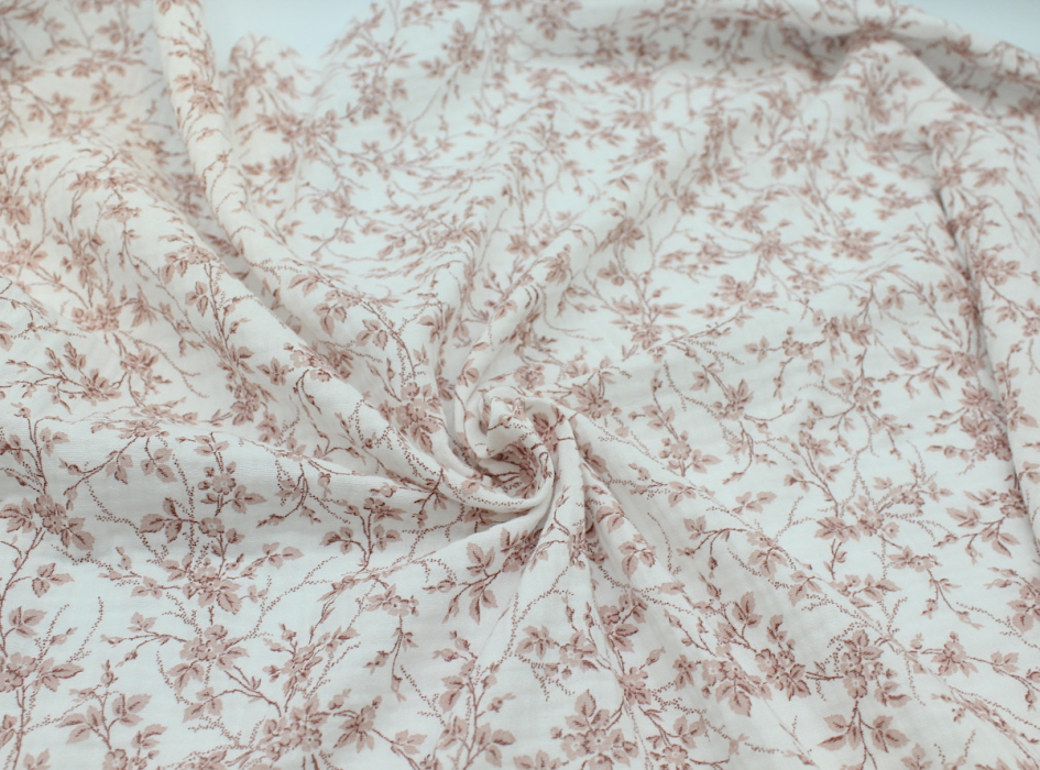 Adele - Double gaze de coton BIO motif fleuri vieux rose