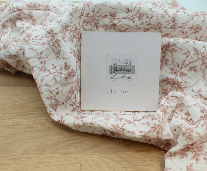 Adele - Double gaze de coton BIO motif fleuri vieux rose