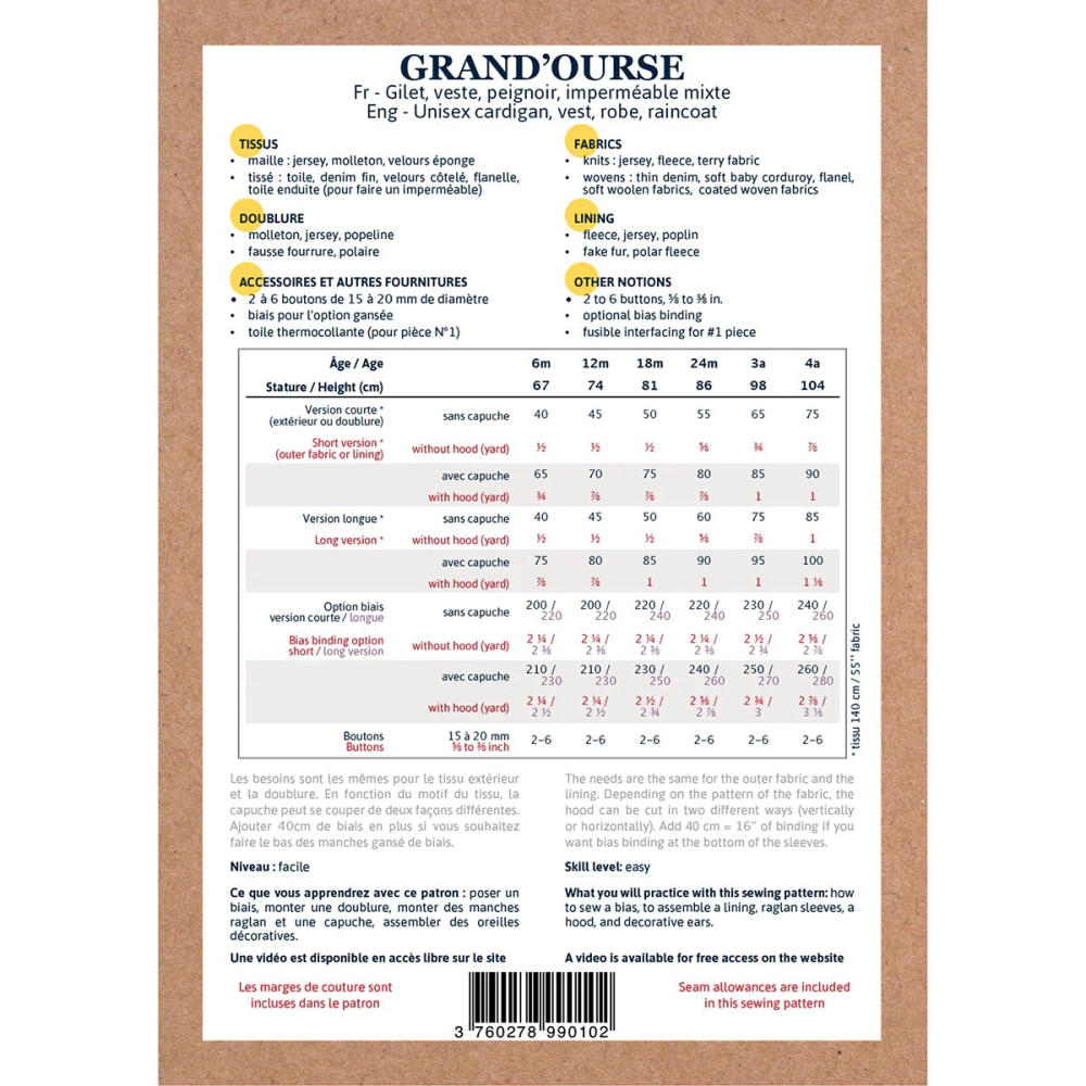 Pochette patron Ikatee Grande Ourse bébé 6 mois au 4ans  - 10