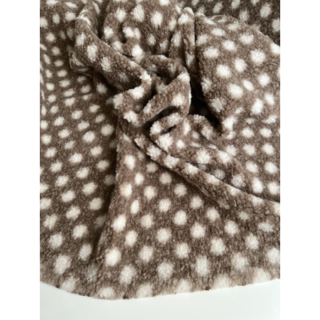 Teddy Sherpa bouclé fond taupe clair motif pois écru Mailles - 2 Teddy Sherpa bouclé fond taupe clair motif pois écru Mailles - 2