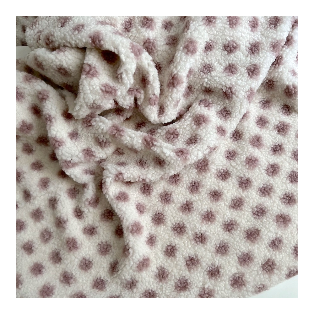 Teddy Sherpa bouclé fond écru clair motif pois vieux rose Mailles - 1