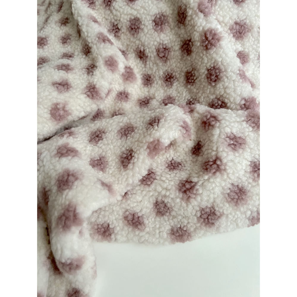 Teddy Sherpa bouclé fond écru clair motif pois vieux rose Mailles - 6
