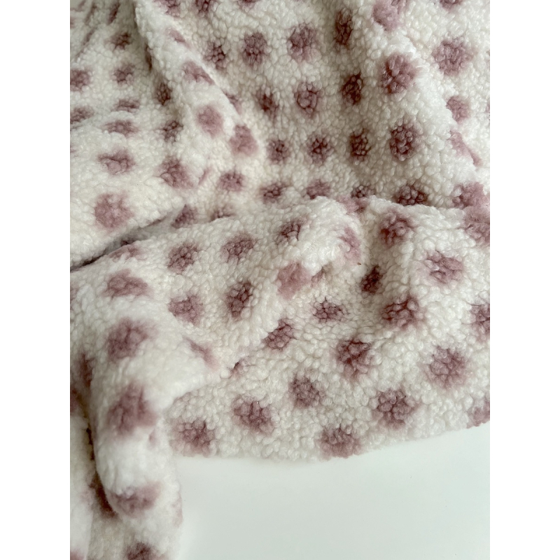Teddy Sherpa bouclé fond écru clair motif pois vieux rose Mailles - 6