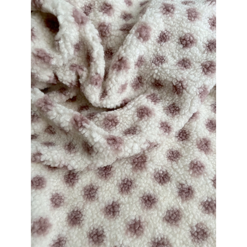 Teddy Sherpa bouclé fond écru clair motif pois vieux rose Mailles - 7