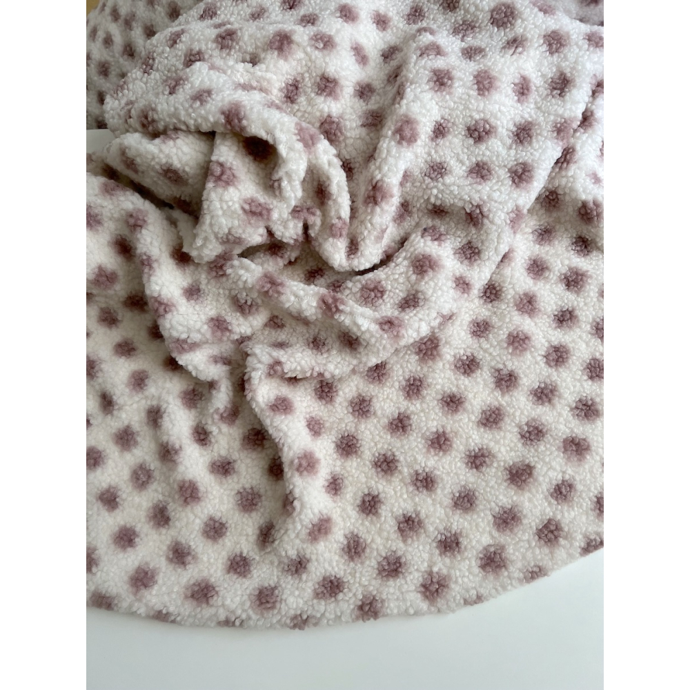 Teddy Sherpa bouclé fond écru clair motif pois vieux rose Mailles - 9