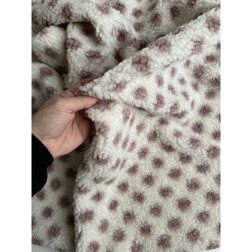 Teddy Sherpa bouclé fond écru clair motif pois vieux rose Mailles - 8
