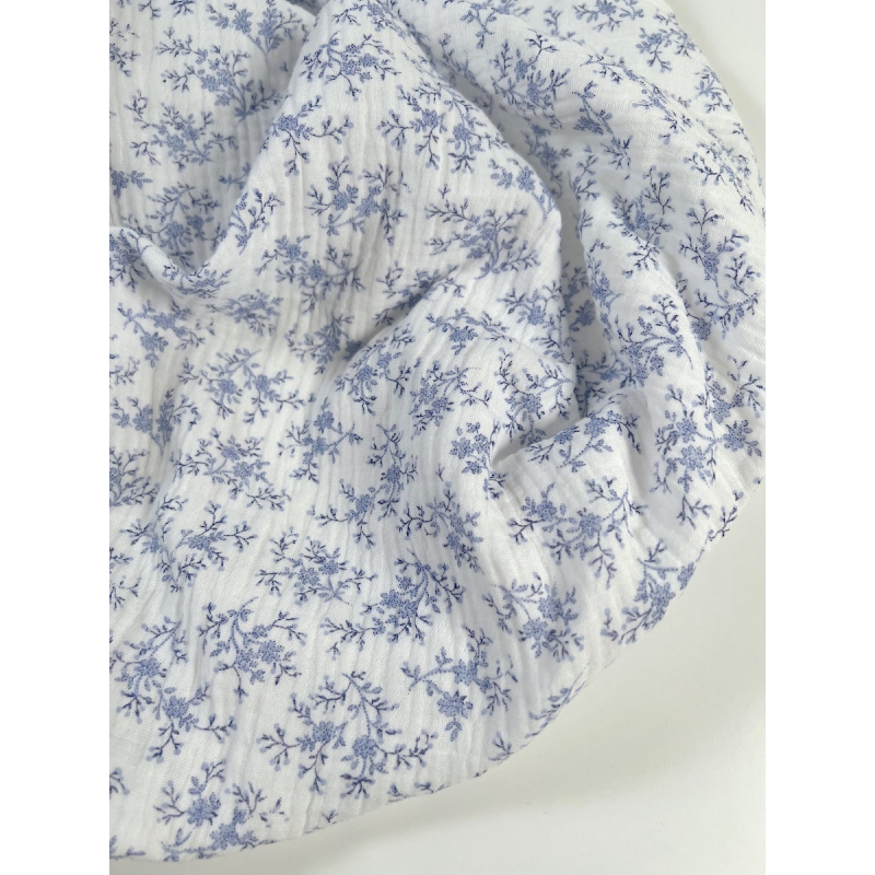 Meriem - Double gaze de coton BIO motif exclusif Bleu faïence Tissus issus de l'agriculture biologique  - 7