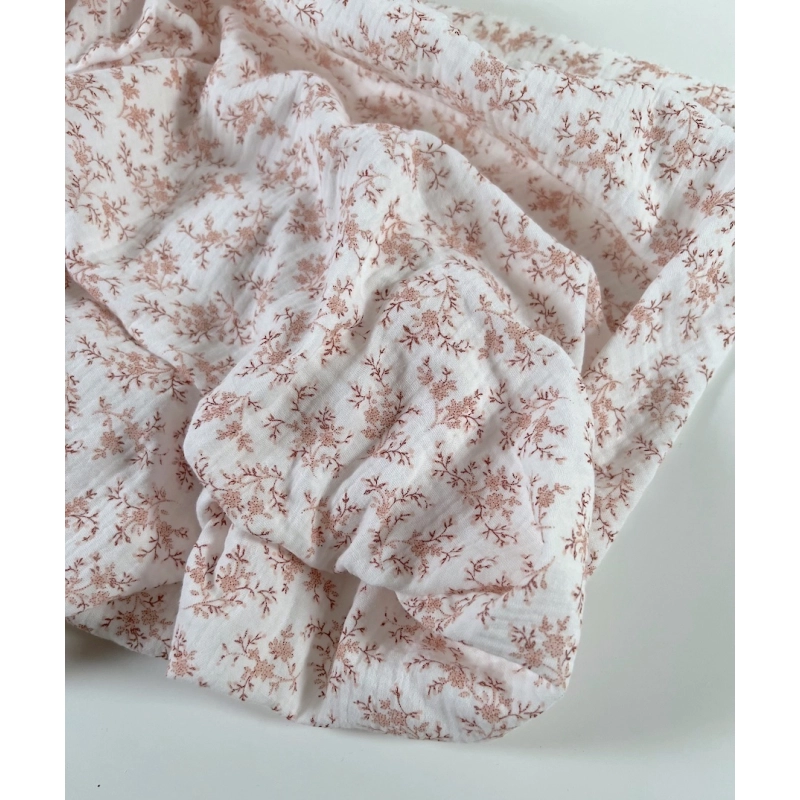 Meriem - Double gaze de coton BIO motif exclusif Pêche frais Tissus issus de l'agriculture biologique  - 8