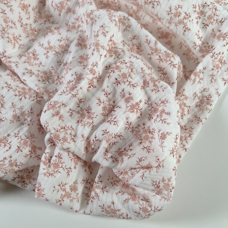 Meriem - Double gaze de coton BIO motif exclusif Pêche frais Tissus issus de l'agriculture biologique  - 1 Meriem - Double gaze de coton BIO motif exclusif Pêche frais Tissus issus de l'agriculture biologique  - 1