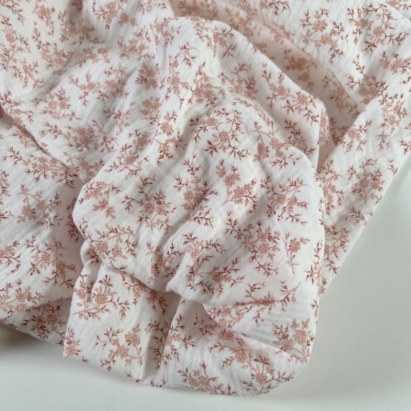 Meriem - Double gaze de coton BIO motif exclusif Pêche frais Tissus issus de l'agriculture biologique  - 1