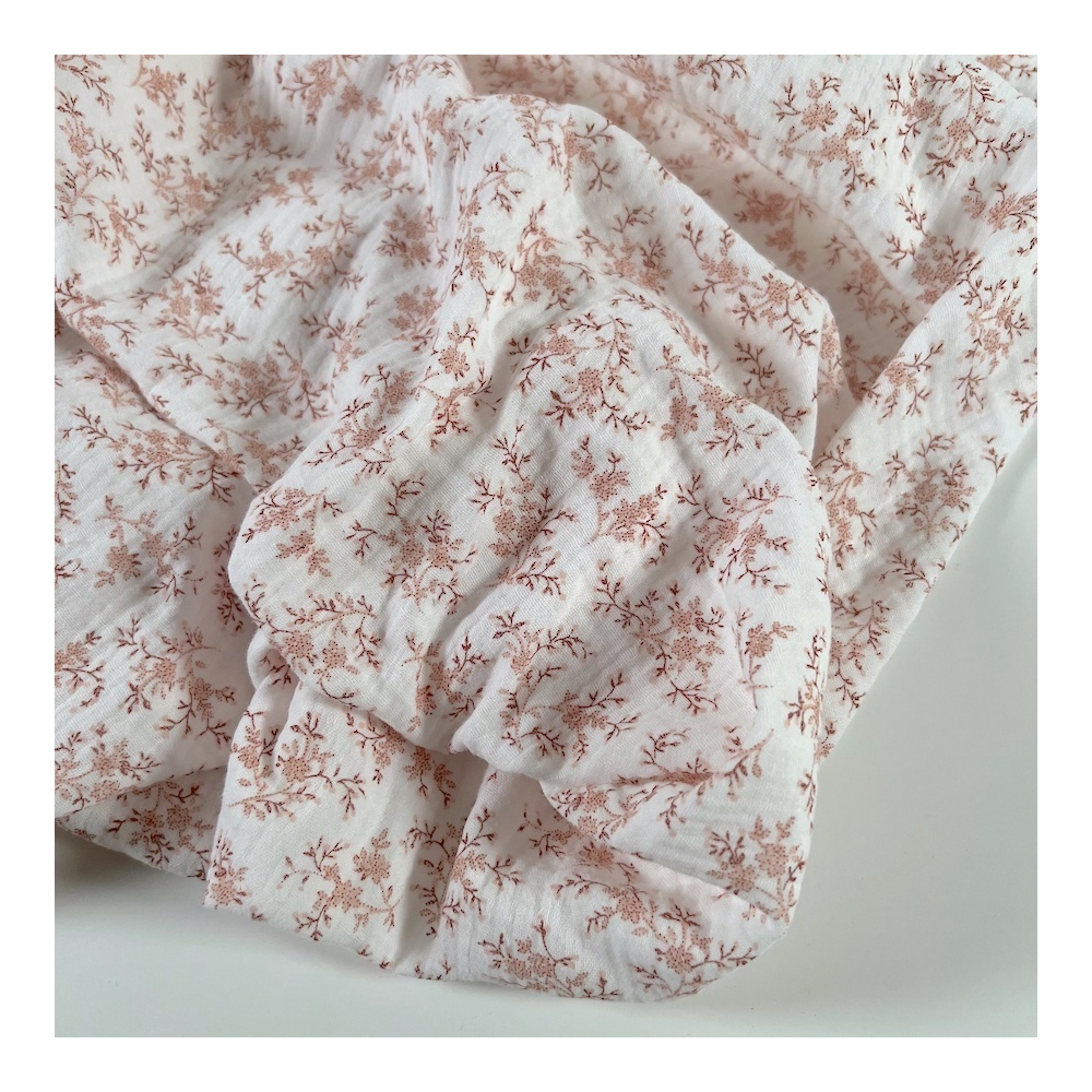 Meriem - Double gaze de coton BIO motif exclusif Pêche frais Tissus issus de l'agriculture biologique  - 1 Meriem - Double gaze de coton BIO motif exclusif Pêche frais Tissus issus de l'agriculture biologique  - 1