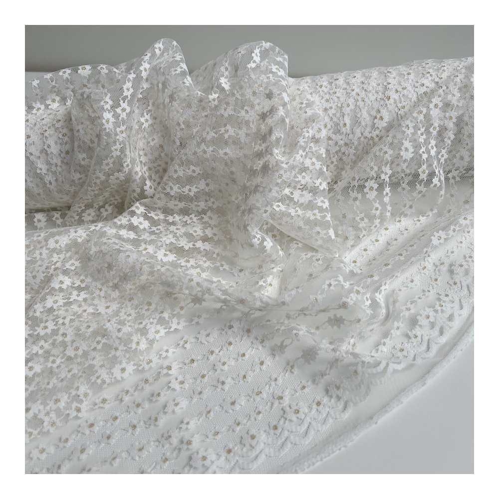 Tulle souple crème marguerites dorées Batikou - 1