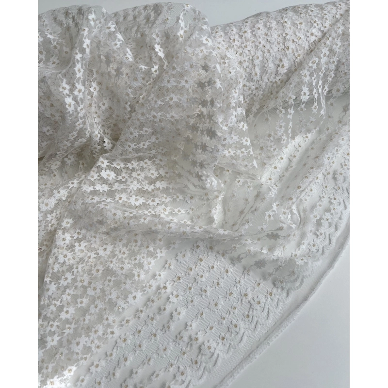 Tulle souple crème marguerites dorées Batikou - 2